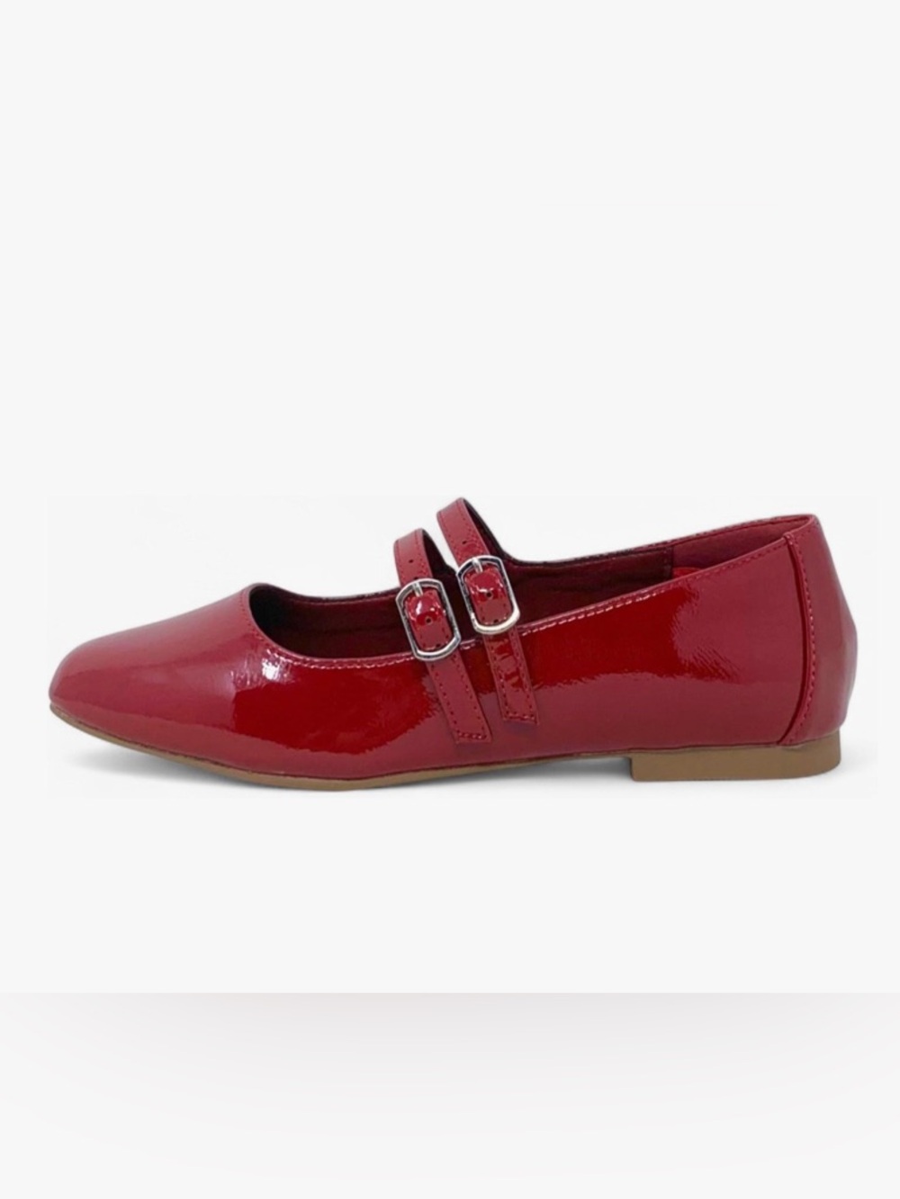 Steve Madden women Patent Red Double-Strap Mary Jane Flats size 5 1/2 - Picture 2 of 6